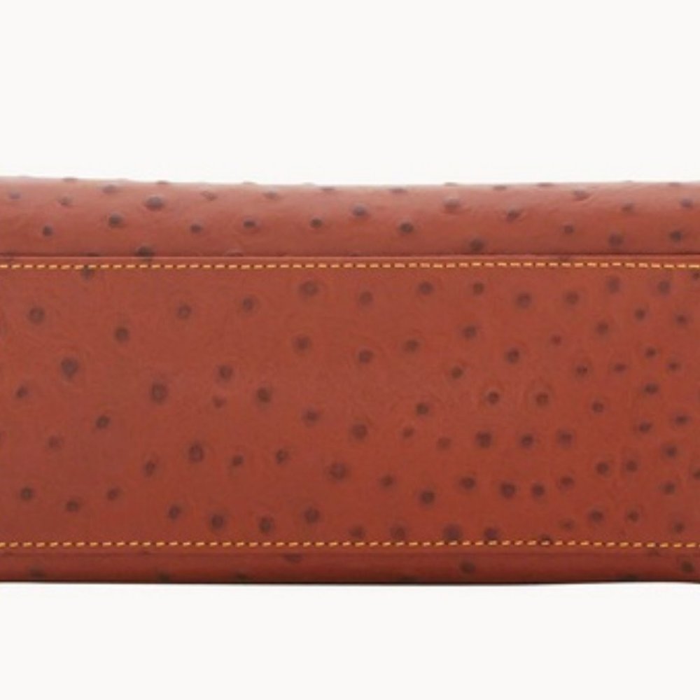 Dooney & Bourke Cognac Ostrich Lg Domed Satchel & Lg Foldover Wallet Bundle NWT - Picture 2 of 8